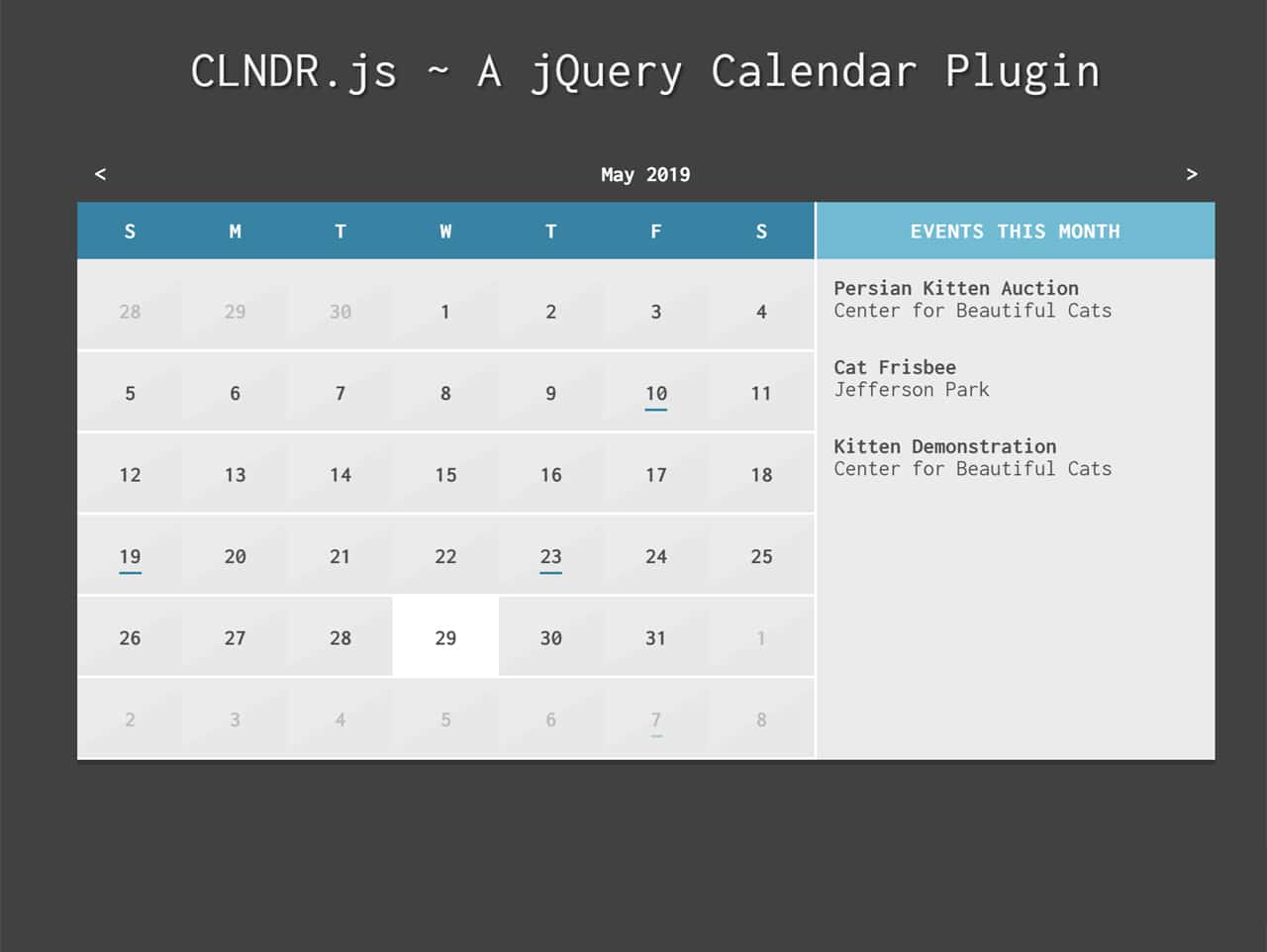 Jquery Calendar Plugin With Daily Events Clndr Js Codehim