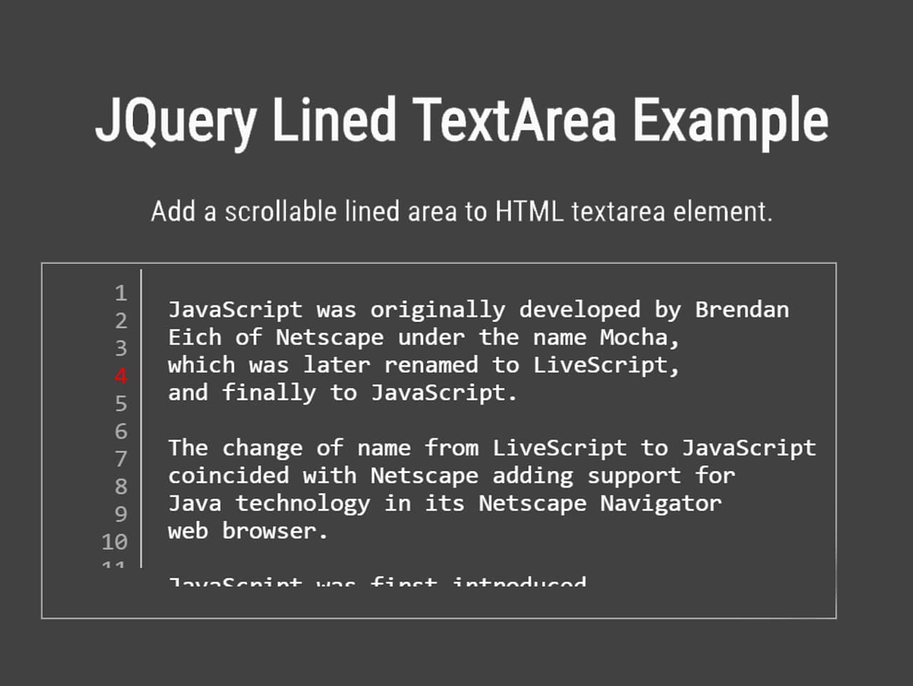 HTML Textarea with Line Numbers - jQuery Lined Textarea