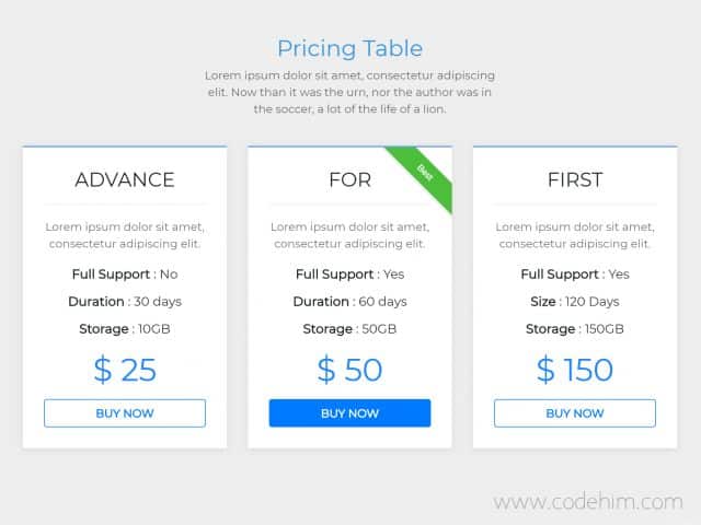 Responsive Pricing Table using Bootstrap