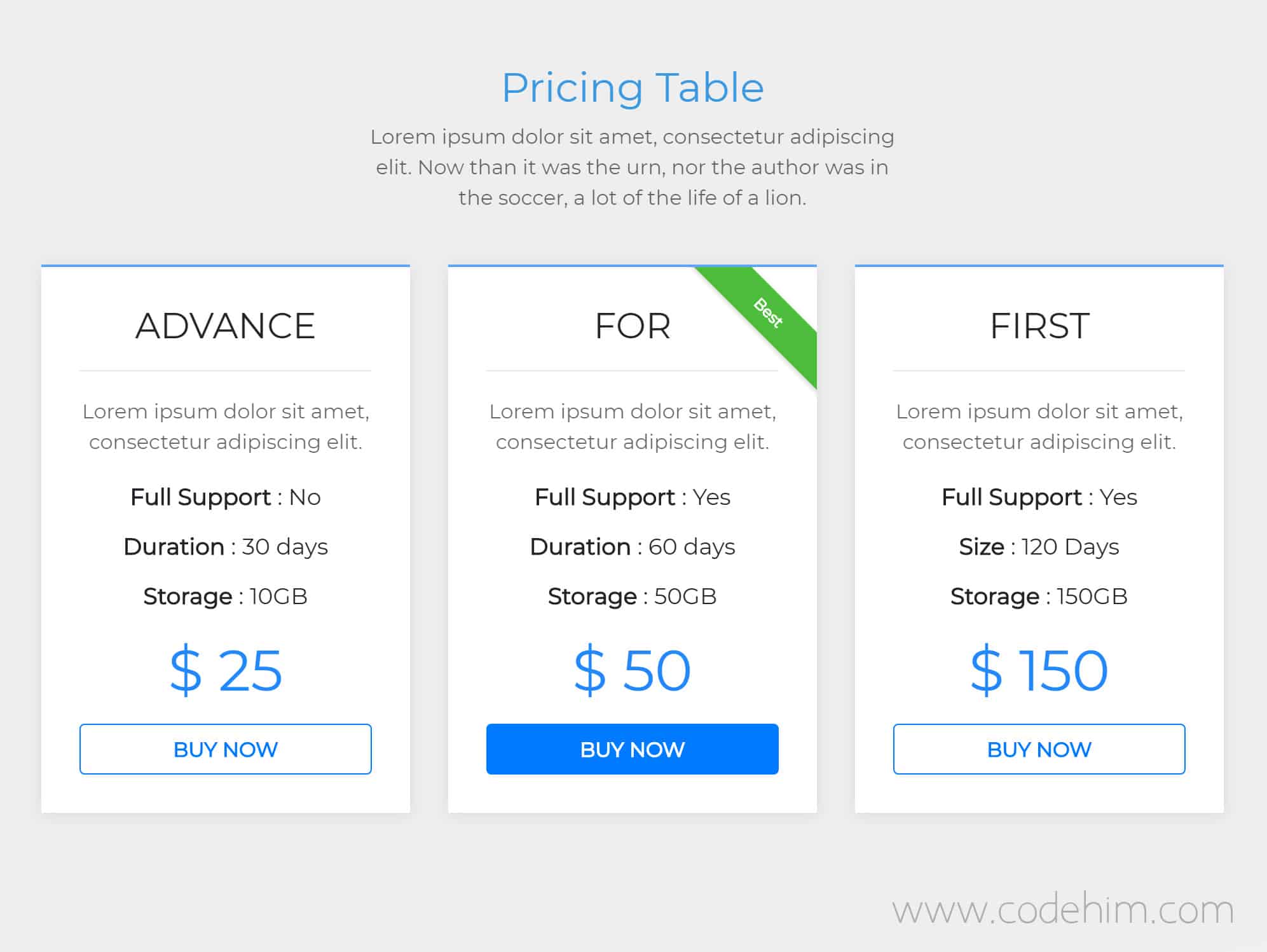 Responsive Pricing Table using Bootstrap