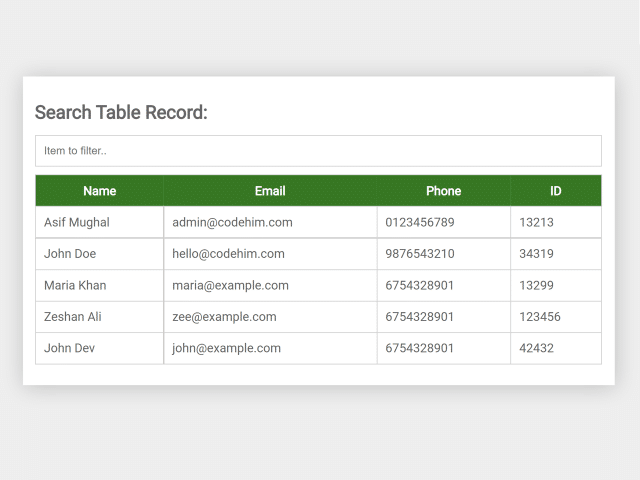 JavaScript Search Box for Table
