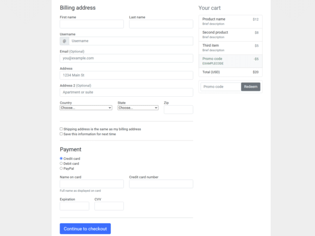 Bootstrap 5 Checkout Form Page
