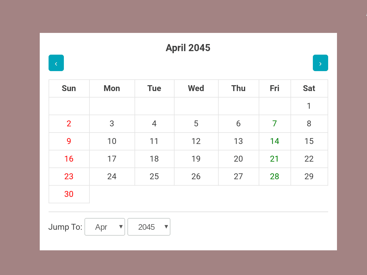 45+ Dynamic Calendar in JavaScript Code with Example — CodeHim