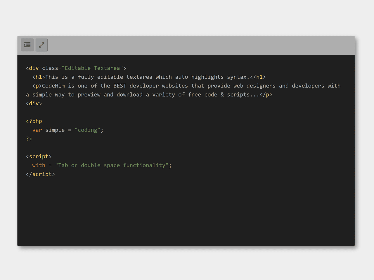 Textarea with Syntax highlighting CodeHim