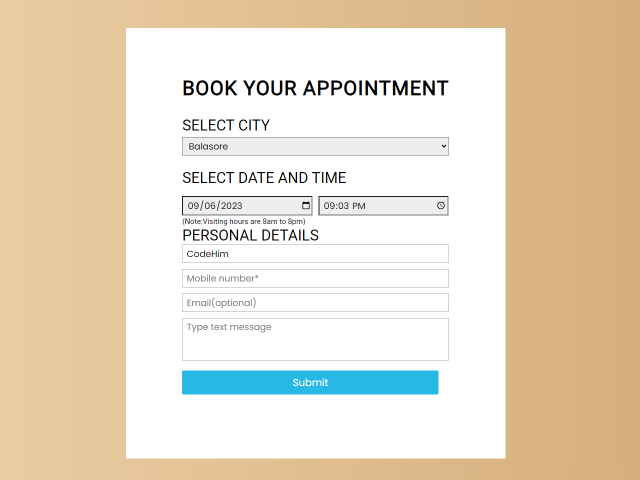 Appointment Booking Form in HTML CSS