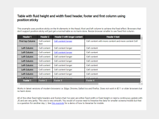 HTML Table with Fixed Header and First Column