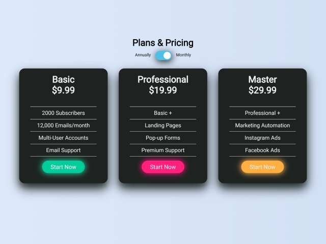 Pricing Table with CSS Switch Toggle