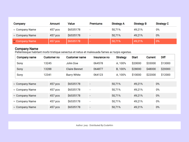 expand and collapse table rows in html css