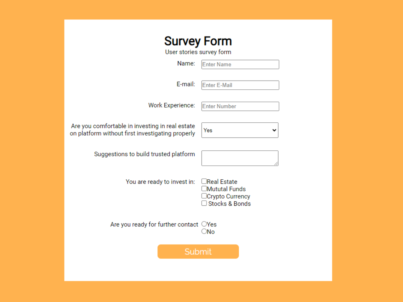 Free HTML Code For Survey Form — CodeHim