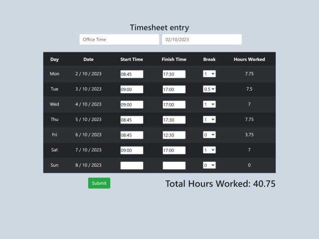 JavaScript Timesheet Calculator