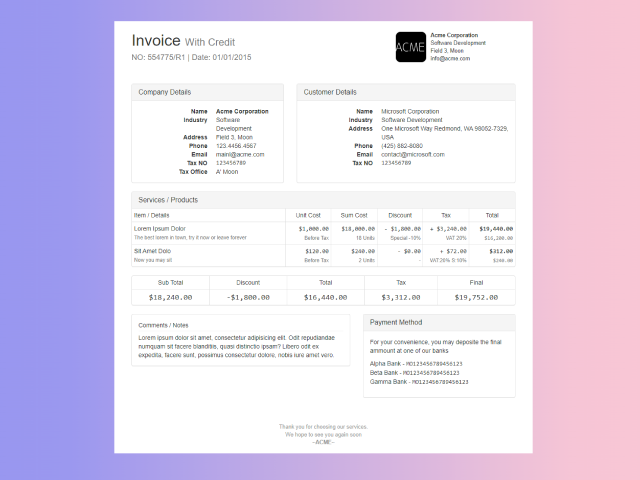 Simple Invoice Template Html CSS