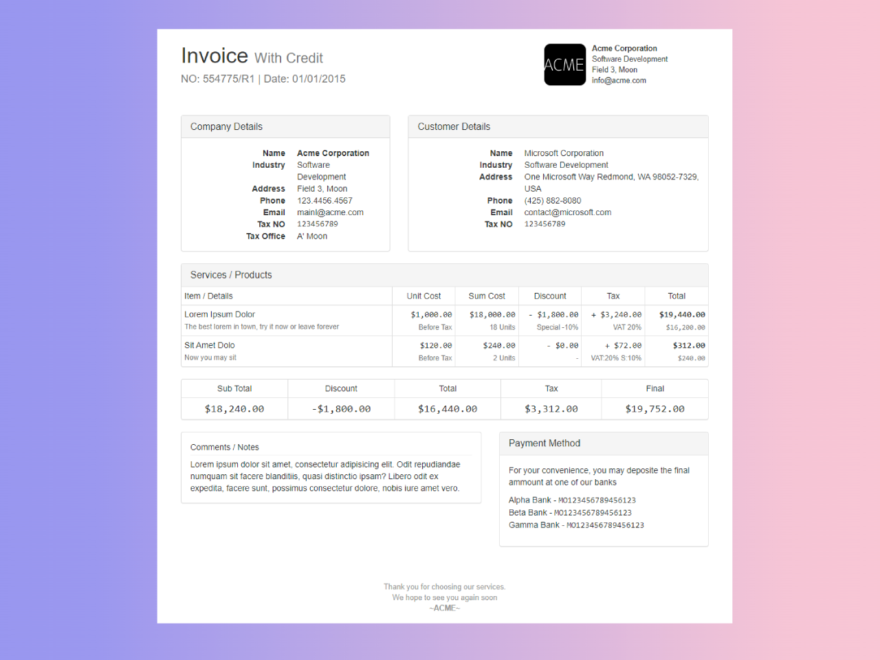 invoice template in html css